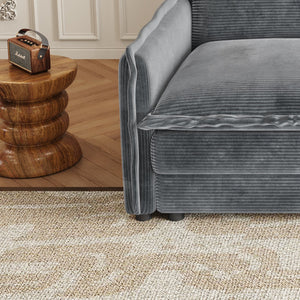 English Elm Corduroy 4-Seater Modular Cloud Couch With Soft Upholstery, Dual-Layer Cushions & Movable Footrests W834S00434