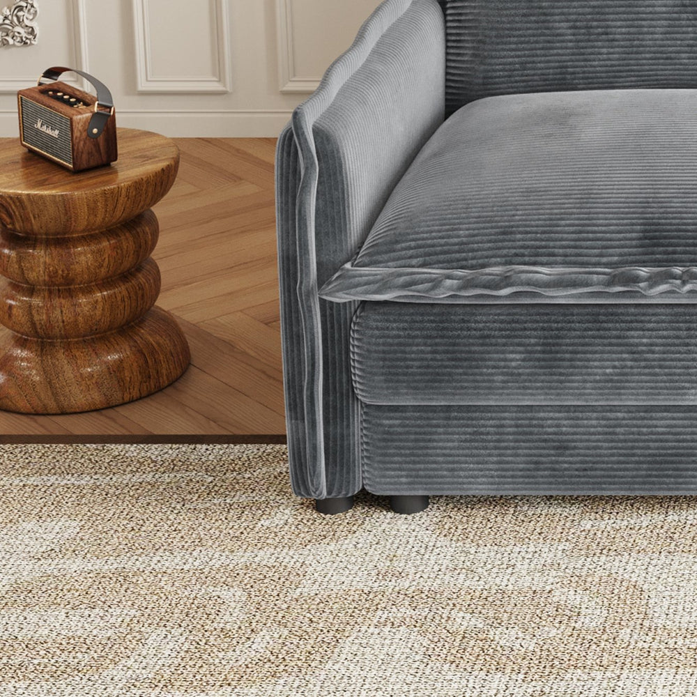 English Elm Corduroy 3-Seater Cloud Sofa With Movable Footrests - Oversized Deep-Seat Comfort For Any Room W834S00444