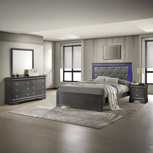 English Elm Blaze Modern 4-Piece King Bedroom Set With Led Headboard, Textured Gray Finish & Ample Storage B009S01495
