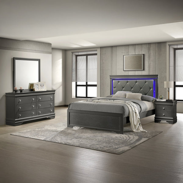 English Elm Blaze Modern 4-Piece King Bedroom Set With Led Headboard, Textured Gray Finish & Ample Storage B009S01495