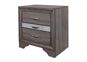 English Elm RYDER Sparkle Grey Nightstand with 3 Spacious Drawers & Jewelry Drawer — Modern Solid Wood Design B201P215946