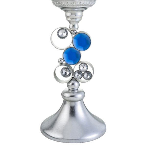 English Elm 18" Polyresin Jewel Encrusted Candleholder Bejeweled Formal Mantle Centerpiece Decor Silver B072116545