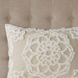 Madison Park Laetitia Shabby Chic Tufted Cotton Chenille Medallion Fringe Coverlet Mini Set MP13-7118 Taupe