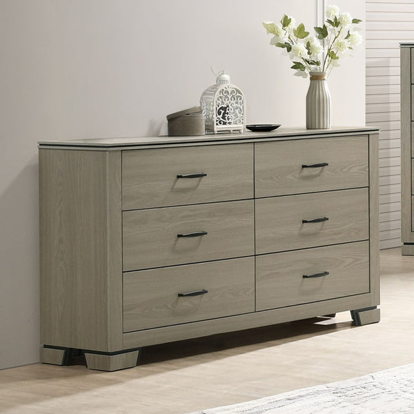 English Elm Modern Weathered Finish Six-Drawer Dresser 58"W x16"D x33"H Poplar Construction Smooth Glides Gray 61 L x 18 W x 33 H B2741P404896