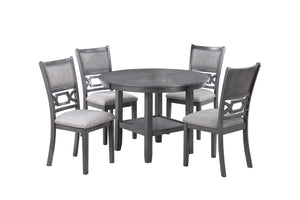 English Elm Gray Round 5-Piece Dining Set with Lower Shelf and Upholstered Chairs — Contemporary Charcoal Style Gray 45 L x 15 W x 46 H B011P373697