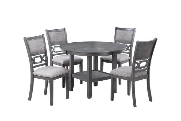 English Elm Gray Round 5-Piece Dining Set with Lower Shelf and Upholstered Chairs — Contemporary Charcoal Style Gray 45 L x 15 W x 46 H B011P373697