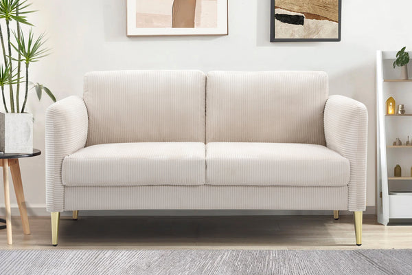 English Elm 60.63" Wide Corduroy Upholstered Loveseat Mid-century Tapered Legs Apartment Seating Beige B2735P390632