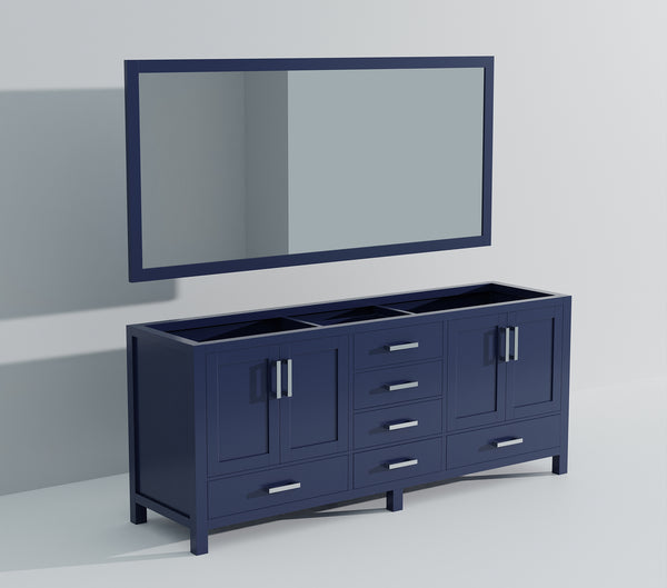 English Elm Navy Double Bath Vanity 80" W x 22" D with Two 30" Mirrors — Spacious Storage, Fully Assembled Wood Cabinet B2731S00562