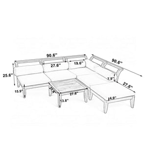 English Elm TOPMAX 6-Piece Acacia Patio Sofa Set - Modular L-Shaped Conversation Set, Convertible Daybed, Teak Beige Cushions SP100031AAA