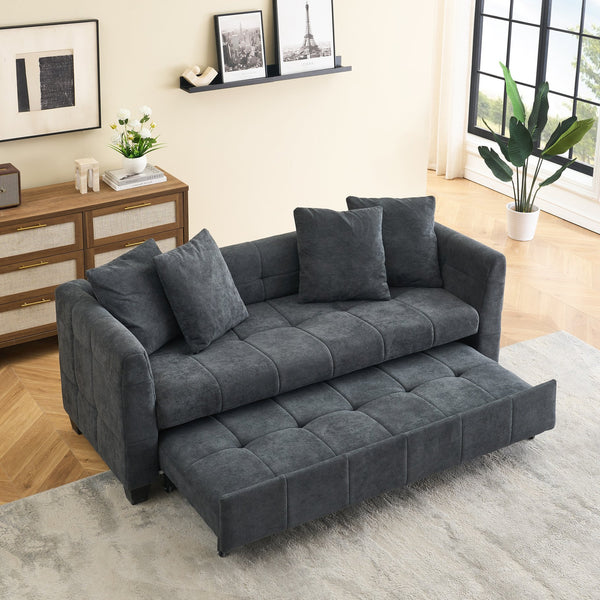 English Elm 77.9-inch cloud velvet 3-seater sofa bed with pull-out sleeper, sturdy wood frame, high-density foam comfort Dark Gray W1278S00076