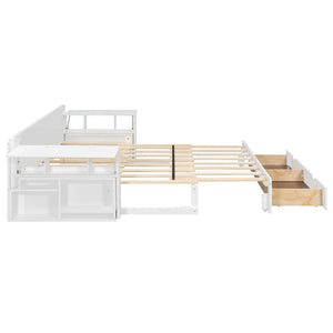 English Elm Queen Daybed with Hydraulic Desk Storage Drawers and Convertible Sofa for Small Spaces White LT000272AAK
