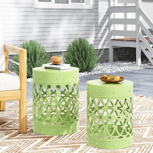 English Elm Outdoor Powder-coated Iron Nesting Accent Tables Set of 2 Laser-cut Circle Design Green 73606.00GRN