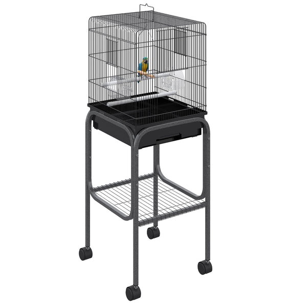 English Elm Pawhut Powder Coated Steel Bird Cage with Rolling Stand and Built in Storage Basket W2225P229300