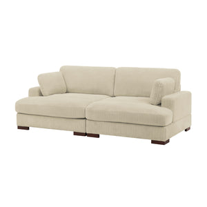 English Elm Large Corduroy Chaise Loveseat with Extended Leg Support for Relaxed Living Rooms Beige B2748S00008