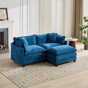 English Elm Cloud Velvet Ottoman with Double-Layer Cushion, Modular Modern Sectional Accent Seat, Breathable Chenille Upholstery, Adjustable Backrest Blue W1143P310515
