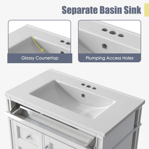 English Elm 30'' Modern Bathroom Vanity With Ceramic Sink, Soft-Close Drawers & Elegant Storage Solutions N710P206904K