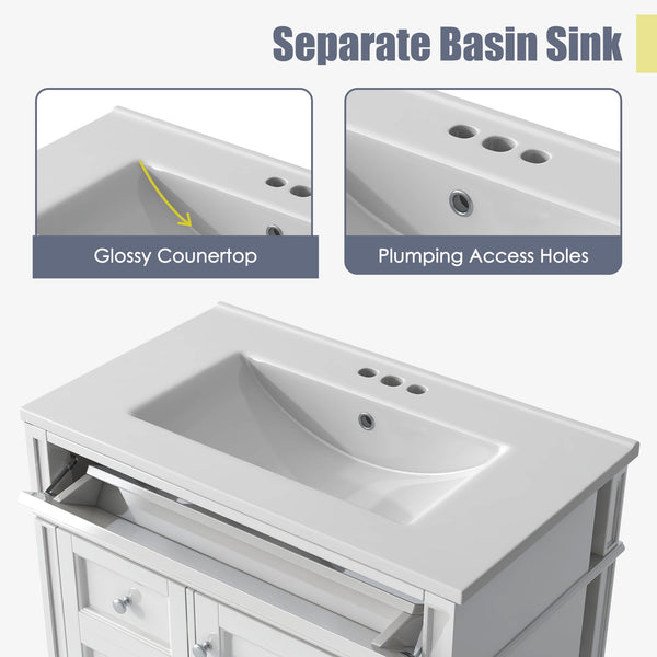 English Elm 30'' Modern Bathroom Vanity With Ceramic Sink, Soft-Close Drawers & Elegant Storage Solutions N710P206904K
