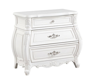 English Elm Opulence Pearl White 3-Drawer Nightstand with Carved Details, Spacious Storage, Elegant Bedside Design B009P240963