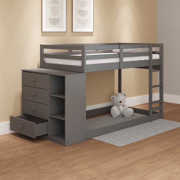 English Elm Gaston Gray Twin/Twin Bunk Bed with 4 Drawers & 3 Compartments, Slats, Fixed Ladder, 34" Clearance B2726S00490