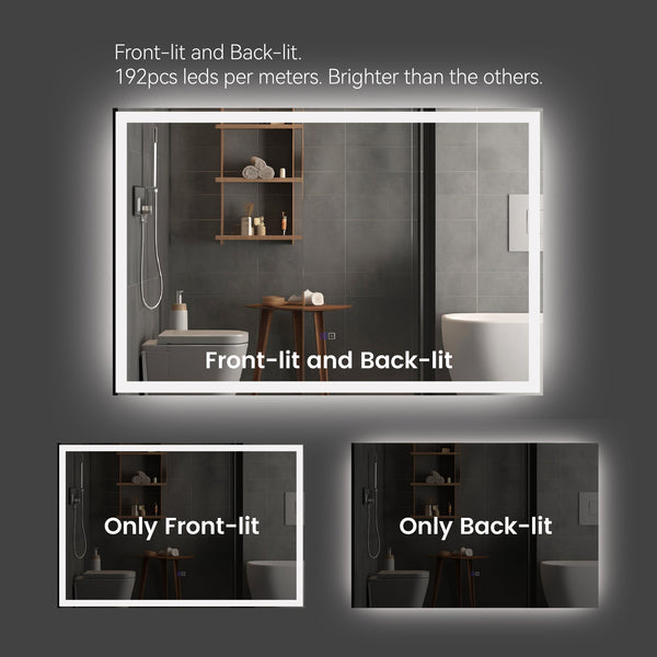 English Elm 48"x36" Modern LED Smart Mirror Bathroom Wall Mirror – Front & Back Glow, 3-Color Touch, Anti-Fog, Memory Mode T3177P284026