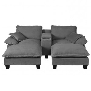 English Elm Modular Cloud Sofa Chenille L-shape with Storage Cup Holders and Usb for Living Room Grey W3163S00114