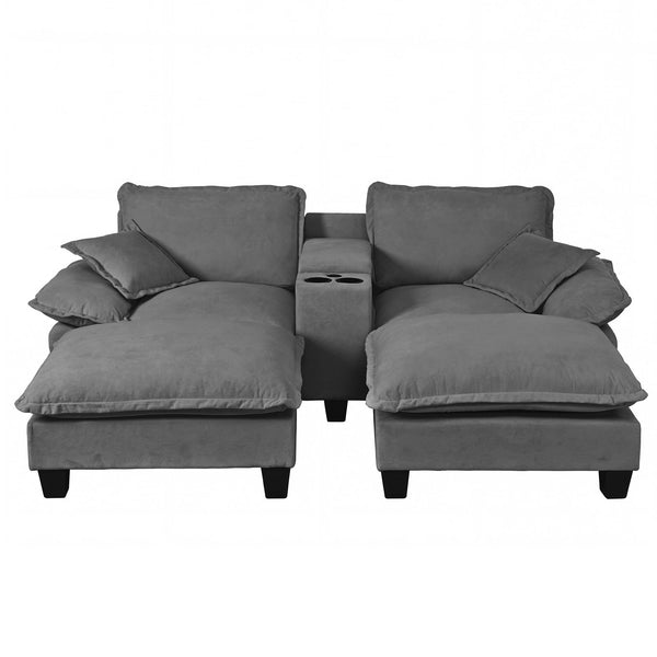 English Elm Modular Cloud Sofa Chenille L-shape with Storage Cup Holders and Usb for Living Room Grey W3163S00114
