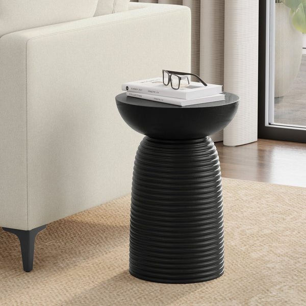 English Elm Boyd Ribbed Solid Mango Wood Accent Table Matte Black Lacquer Handcrafted Side B136P414663