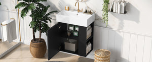 English Elm 21.6 inch Modern Floating Bathroom Vanity with Ceramic Basin, Wave Door, Rose Gold Handle Black N729P170388B