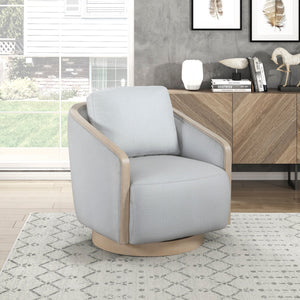 English Elm Gray Swivel Lounge Chair with Light Oak Wood Trim, Reversible Cushion, Pocket Coil Comfort, 360° Motion, Fully Assembled B011P329265