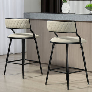 English Elm SET 26'' Counter Height Bar Stools with Breathable PU, High-Density Foam, Black Powder-Coated Base, Footrest Beige W2215P196279