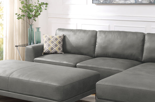 English Elm Left Facing Sofa Antique Grey Breathable Leatherette Sectional with Wide Chaise, Metal Legs, Modern Comfort pillows included B011S01065