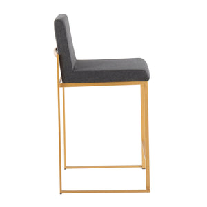 English Elm Fuji Contemporary High Back Counter Stools Set Of 2 - Gold Steel Frame & Charcoal Upholstery Elegance B202P221942