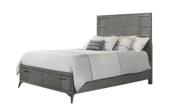 English Elm Gray Queen Storage Bed with Lighted Headboard, Book-Matched Veneer, 2 Drawers & Metal Accents B2699S00033
