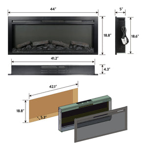 English Elm 44 Inch Recessed Electric Fireplace with Led Flame Heater and Remote for Living Rooms W1769P171420