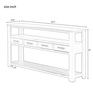 English Elm U_style Wide Entryway Console Table with Four Drawers and Open Shelving Storage N711P234484B