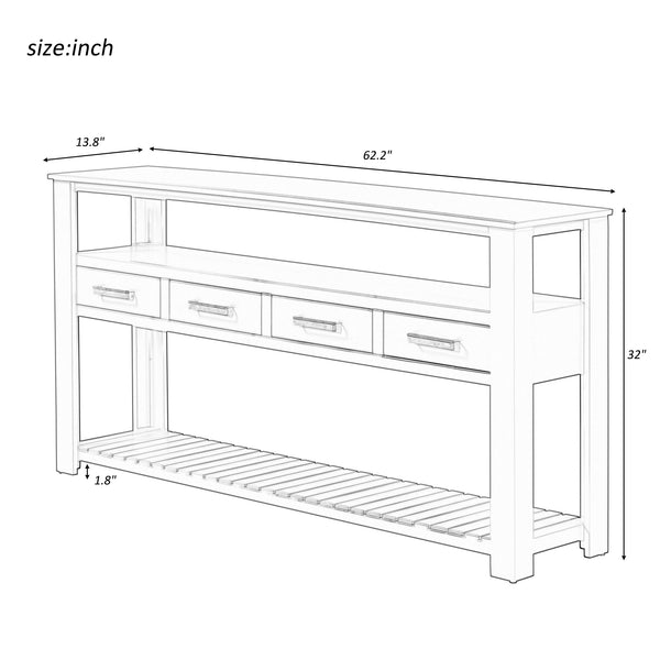 English Elm U_style Wide Entryway Console Table with Four Drawers and Open Shelving Storage N711P234484B