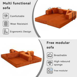 English Elm Full Foam Modular Sofa Bed Corduroy Upholstered Convertible Lounger for Studio Apartments Orange W3326P450802