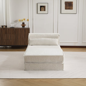 English Elm Compression Mahjong Sofa - Convertible, No Assembly Floor Bed With Memory Foam & Ottoman, White W3723S00043