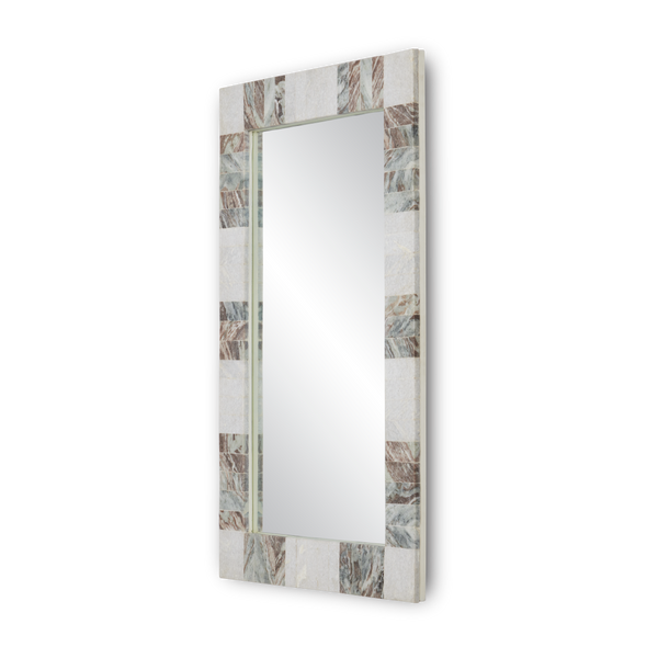Elena Rectangular Mirror - Artisan White & Toronto Marble Frame, Dual Orientation, Modern Elegance
