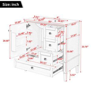 English Elm 30 30 Inch Bathroom Vanity with Ceramic Sink, Modern Compact 3-Drawer Storage Cabinet for Small Baths Blue N710P247499C