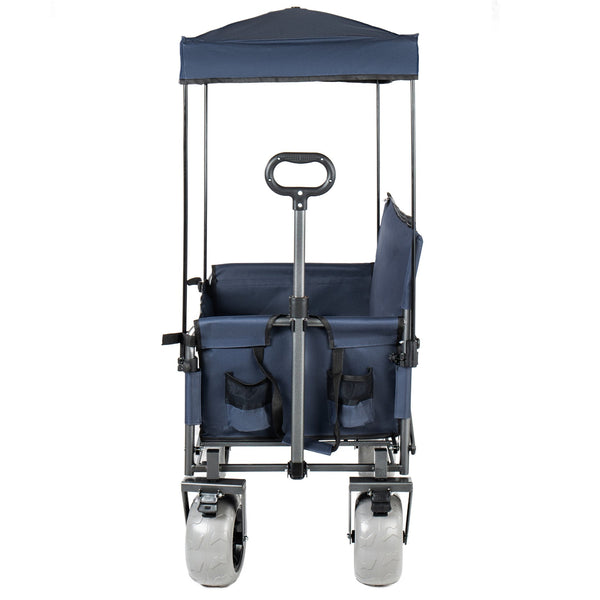 English Elm 3-in-1 Collapsible Wagon with Canopy Bench Tabletop and All-terrain Wheels for Camping Blue W2932P417651