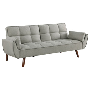 English Elm Caufield Grey Tufted Convertible Sofa Bed with Linen-Like Upholstery, Turquoise Accent & Walnut Legs B062P358303