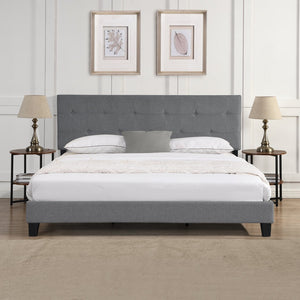 English Elm King Button Tufted Linen Upholstered Platform Bed Low Profile Contemporary Frame W2297P284478