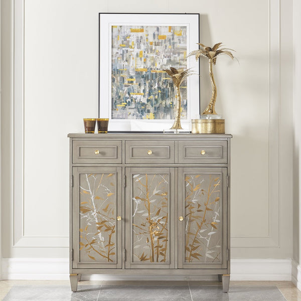 English Elm Jennifer Taylor Home - Dauphin Handpainted Entryway Storage Cabinet with Bamboo Motif, Grey Cashmere Wood, 46x20x46 B2719P238531
