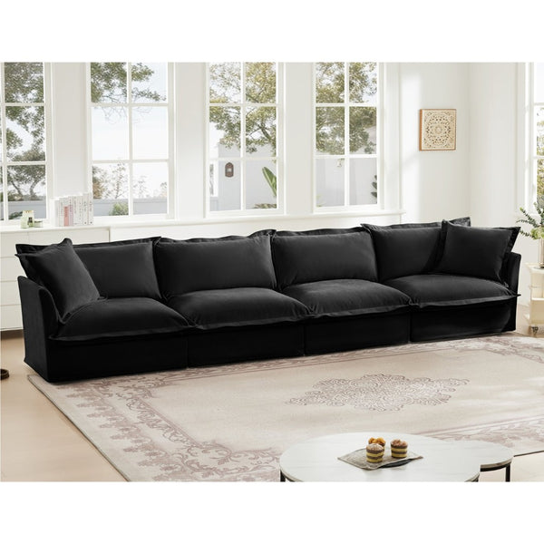 English Elm Slipcovered Long Sofa - Cloud-Like Comfort 4-Seater With Washable Covers & Deep Seating In Black Chenille W3041S00114-GIGA