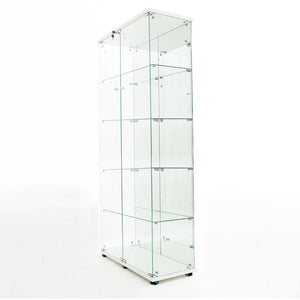 English Elm Tempered Glass Display Cabinet With Bluetooth Led Lights, Lockable Door, Mirrored Back - White Elegance W3155S00018-GIGA