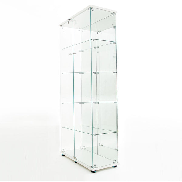 English Elm Tempered Glass Display Cabinet With Bluetooth Led Lights, Lockable Door, Mirrored Back - White Elegance W3155S00018-GIGA