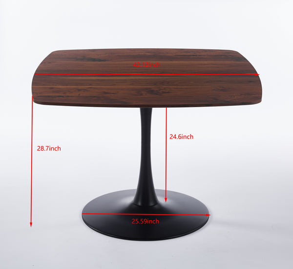 English Elm 42 42 Inch Square Dining Table Mid-Century Tulip Design for 4-6, Sturdy Metal Pedestal Base, Easy Assemble Walnut W3766P370366