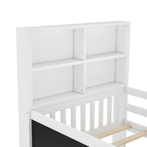 English Elm Twin Chalkboard Platform Bed with Drawers & Shelves, Solid Wood Kids Bed with Storage and Creative Headboard White W1580P362704