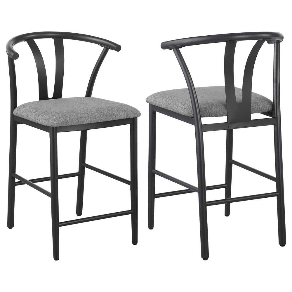 English Elm Tazman Wishbone Inspired Counter Stools Set of Two Grey Fabric Mid-century Dining B062P441114